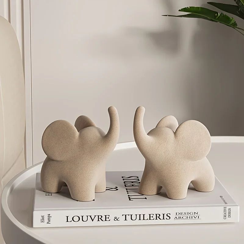 Charming Flocked Resin Elephant Figurine - Perfect For Living Room, Bedroom Decor & Wedding Gifts
