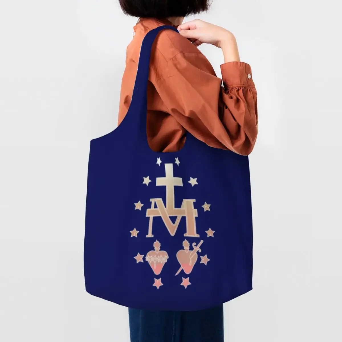 Bolsas de mano de compras con Medalla Milagrosa, bolso de hombro de lona, de reciclaje, de Nuestra Señora de Grace