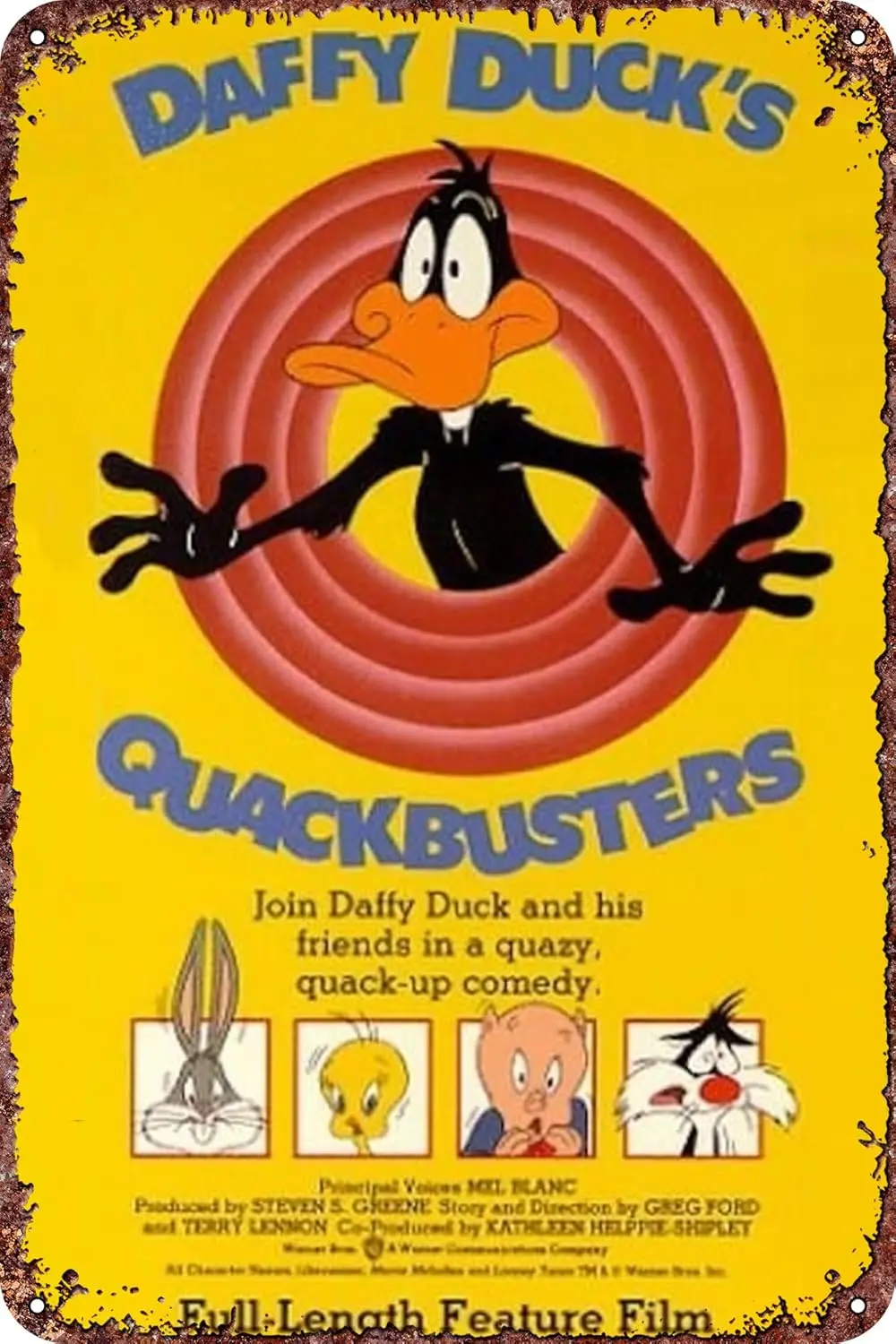 b1، Daffy Duck؛ s Quackbusters ريترو معدن القصدير شعار الديكور ملصق جدار، بار، مطعم، مقهى é، لوحة النادي، جدار فتحة الأدغال، 8x-