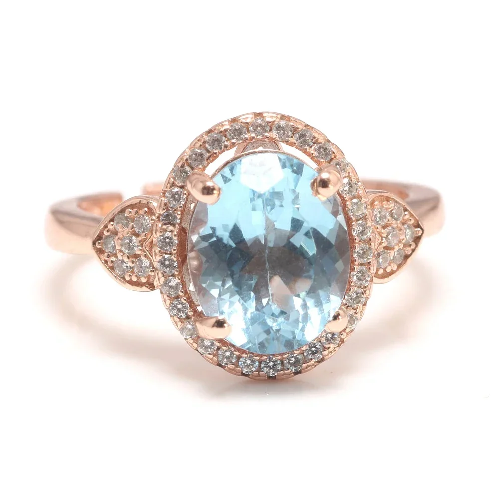 

Authentic 925 Silver Rings For Women Oval Topaz Finger Rings For Women Beautiful Elegant Resizable Opening Type Custom