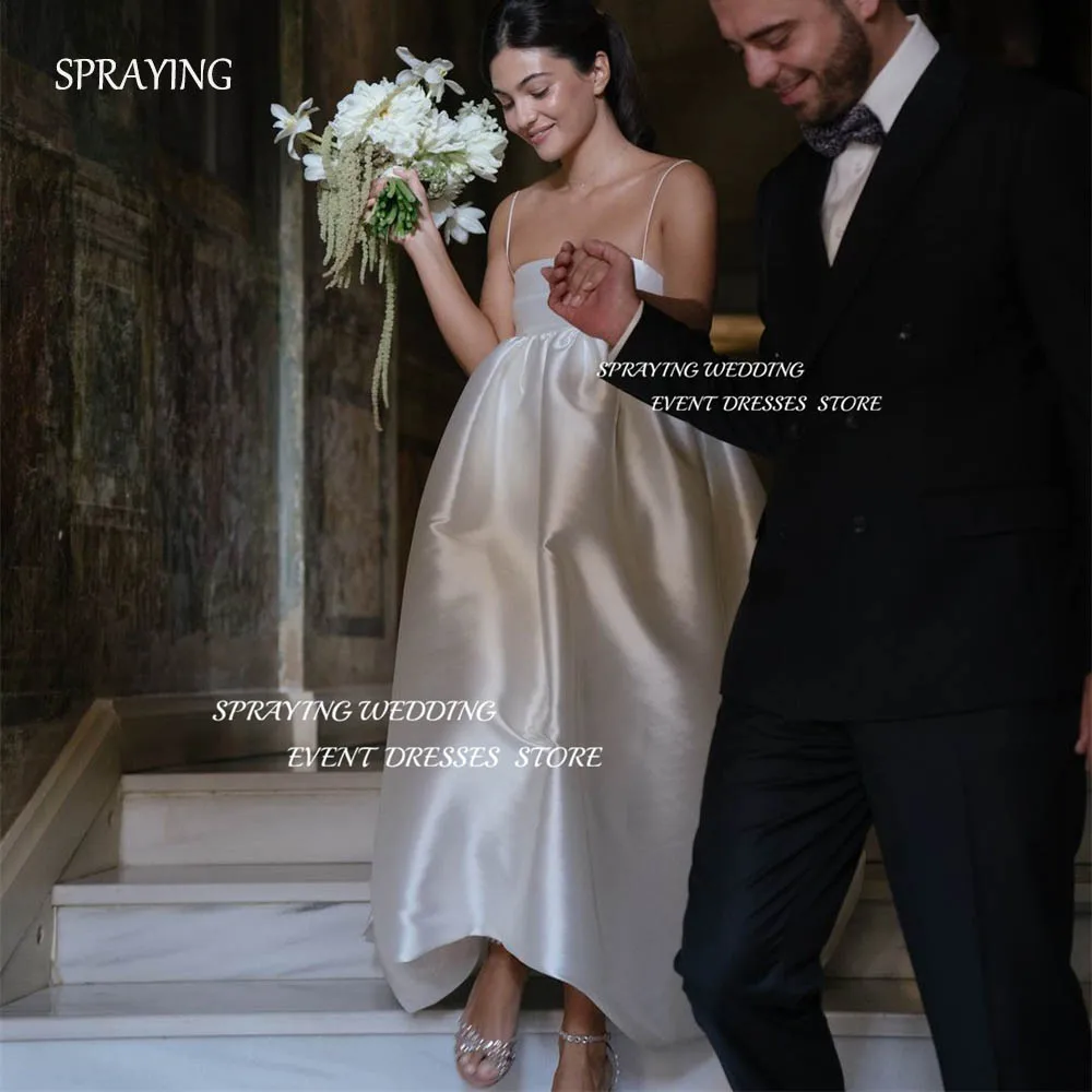 SPRAYING Strapless Spaghetti Strap Satin Wedding Dresses Simple High/Low Bridal Gown Photo Shoot Zip 2024 Wedding Robe