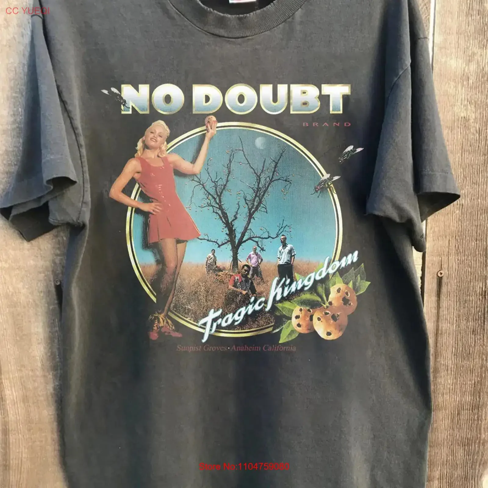 No Doubt Distressed Tragic Kingdom Girls Juniors Chacoal T Shirt AN49586 vintage Washed Comfortable graphic Slightly Versatile
