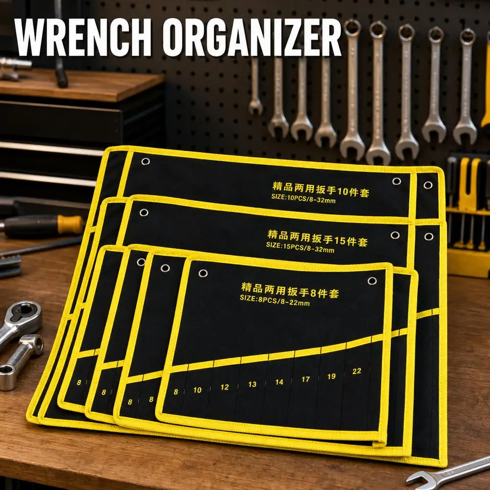 1Pcs Canvas Wrench Storage Roll Up Bag Dual-use Hardware Tool Bag Durable 8-20 Pocket Wrench Organizer for Garage Workshop