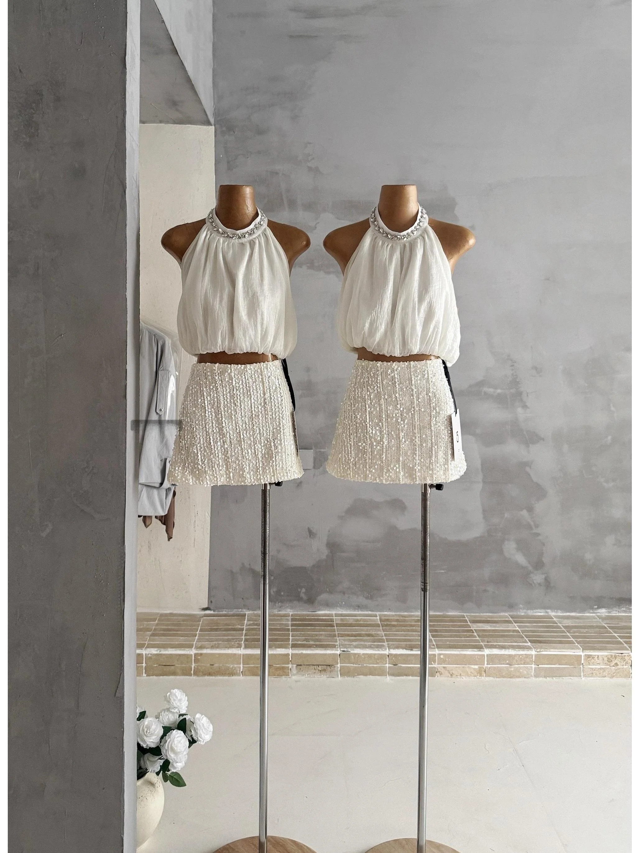 

Elegant Sisterly Feel Shoulder Strap Dress High Waist Two-Piece Set Summer Fashion Women's Clothing Sleeveless Neck Hanging