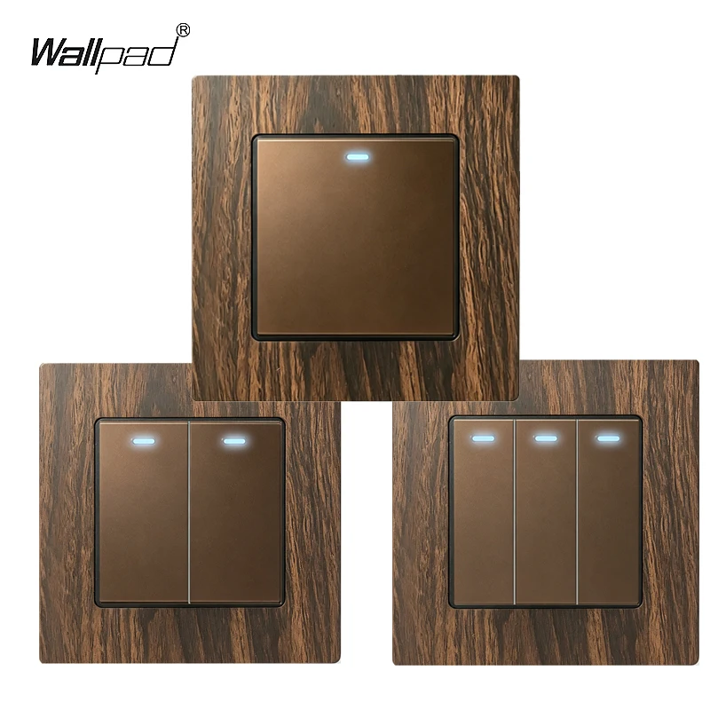 Wallpad 86 Type Wood Texture Metal Frame Wall Switch Socket 16A 1/2/3 Gang 1Way 2Way On Off Power Switch With Neon Indicator