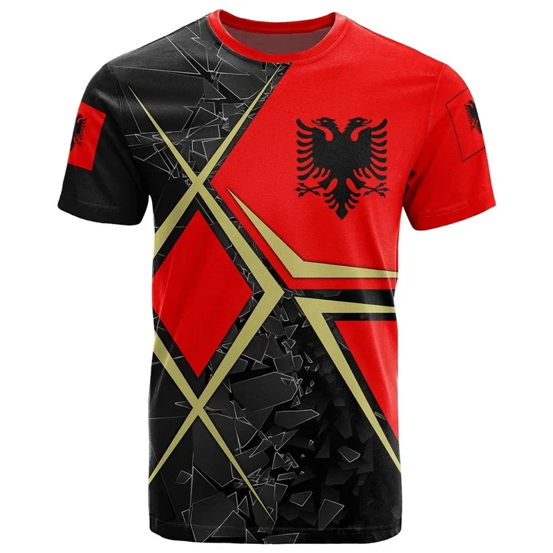 Albania Flag Pattern T-Shirts 3D Printing National Emblem T Shirt For Men Casual O-neck Short Sleeve Tops Football Sports Jersey