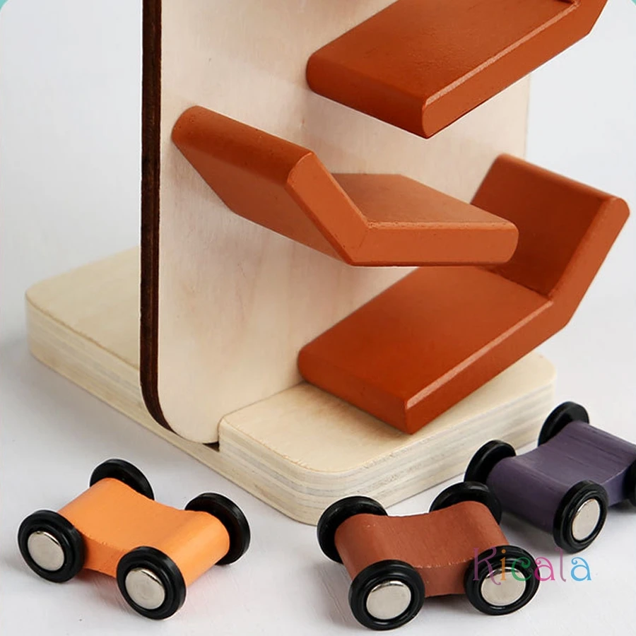 Coche de carreras de atajo de madera, tobogán de carreras, pista divertida, coche deslizante de dibujos animados, juego de coordinación mano-ojo, juguetes educativos para edades tempranas, regalos
