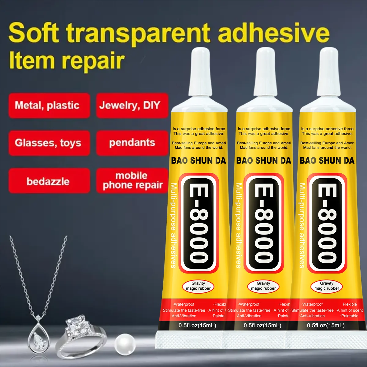 Jxvx-E-8000 초투명 플라스틱 보석, 방수 및 투명, 무취, 휴대폰, 유리, 목재, 모조 다이아몬드 보석 공예, DIY 제작에 사용.