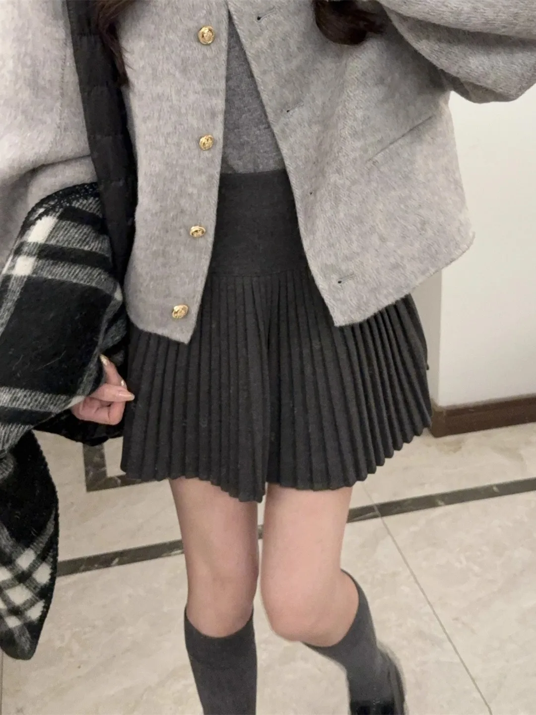 

Ретро-серия Miu: Элегантная шерстяная юбка в клетку больших размеров для женщин, весна-осень, приталенная, А-силуэт, средней длины