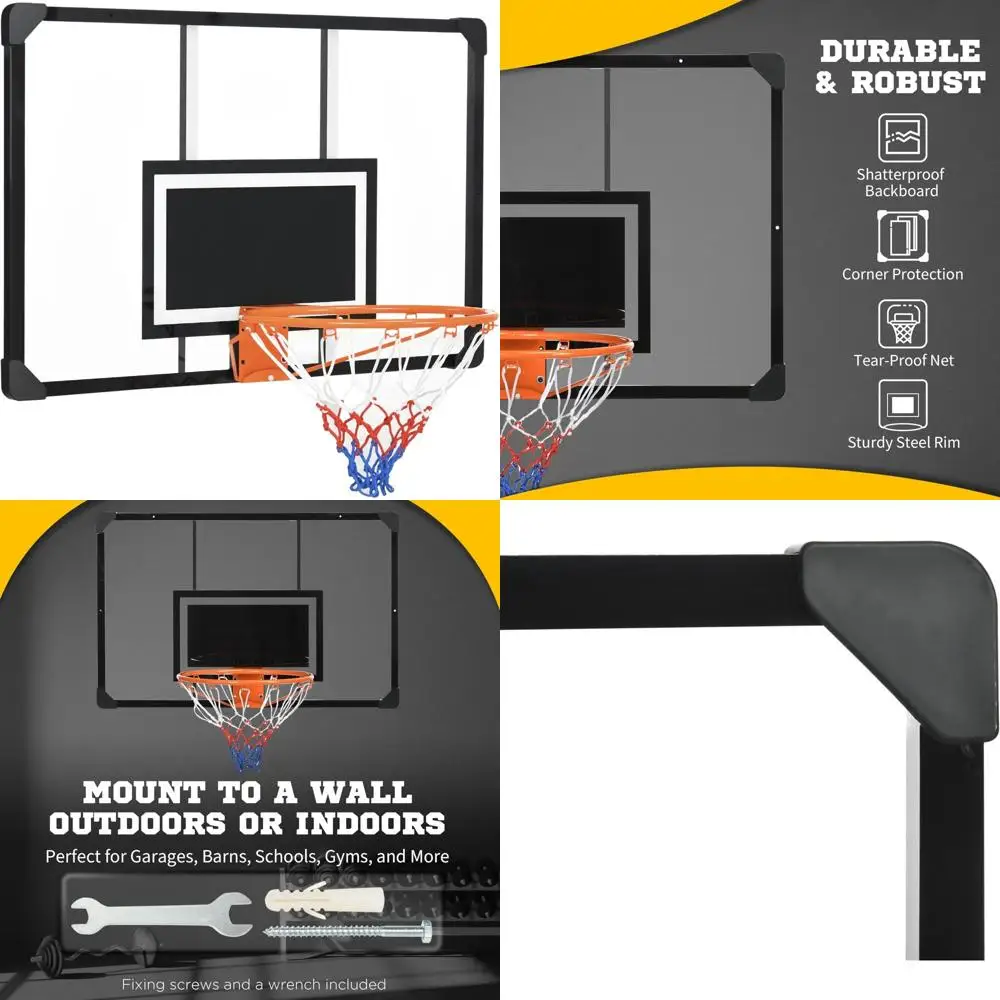 

Indoor/Outdoor Wall-Mounted Basketball Hoop with 45 x 29 Shatter-Proof Backboard, Durable Rim, All-Weather Net