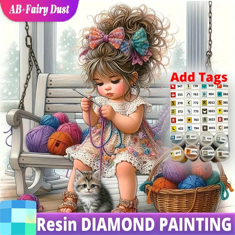 

Resin AB Fairy Dust DIY Girl Diamond Mosaic Kid Portrait Acrylic Craft Supplies Painting Cat New Arrival Embroidery Holiday Gift