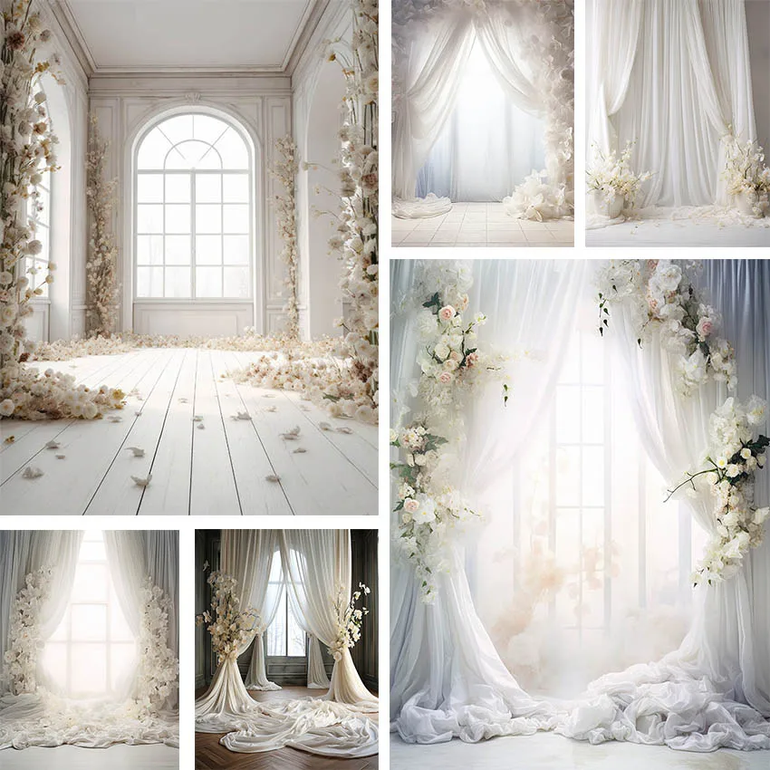 

Mehofond Photography Background White Curtain Window Floral Adult Birthday Wedding Maternity Portrait Decor Backdrop Photo Studi