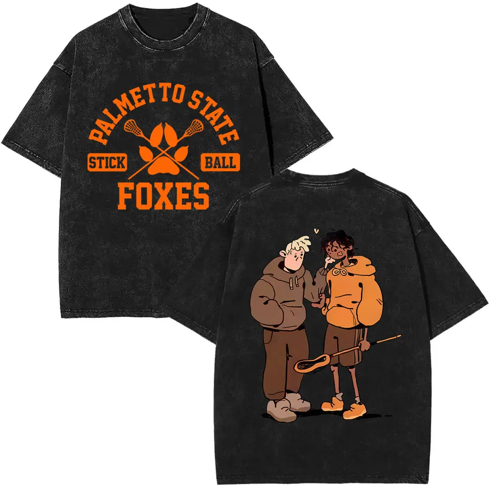 All for The Game The Foxhole Court Palmetto State Foxes Logo Graphic Washed T-shirt Josten Print T Shirts Men Fashion Streetwear