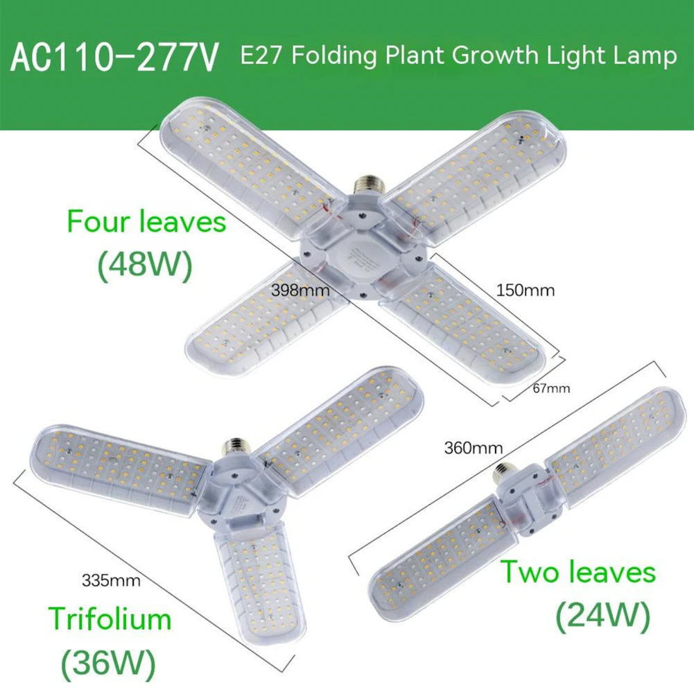 Lampu tanaman dalam ruangan, 24W 36W 48W LED, lampu cahaya tumbuh dapat dilipat, spektrum penuh E27, bohlam tanaman Phytolamp untuk bibit bunga tanaman dalam ruangan