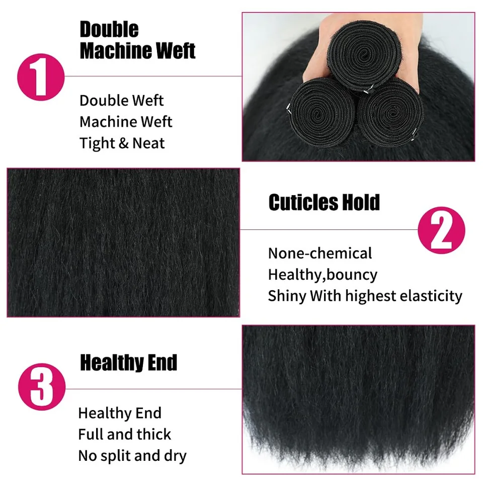 Paquetes de cabello humano Kinky Straight 12A brasileño virgen sin procesar extensiones 100% cabello humano entrega 2-5 días 3