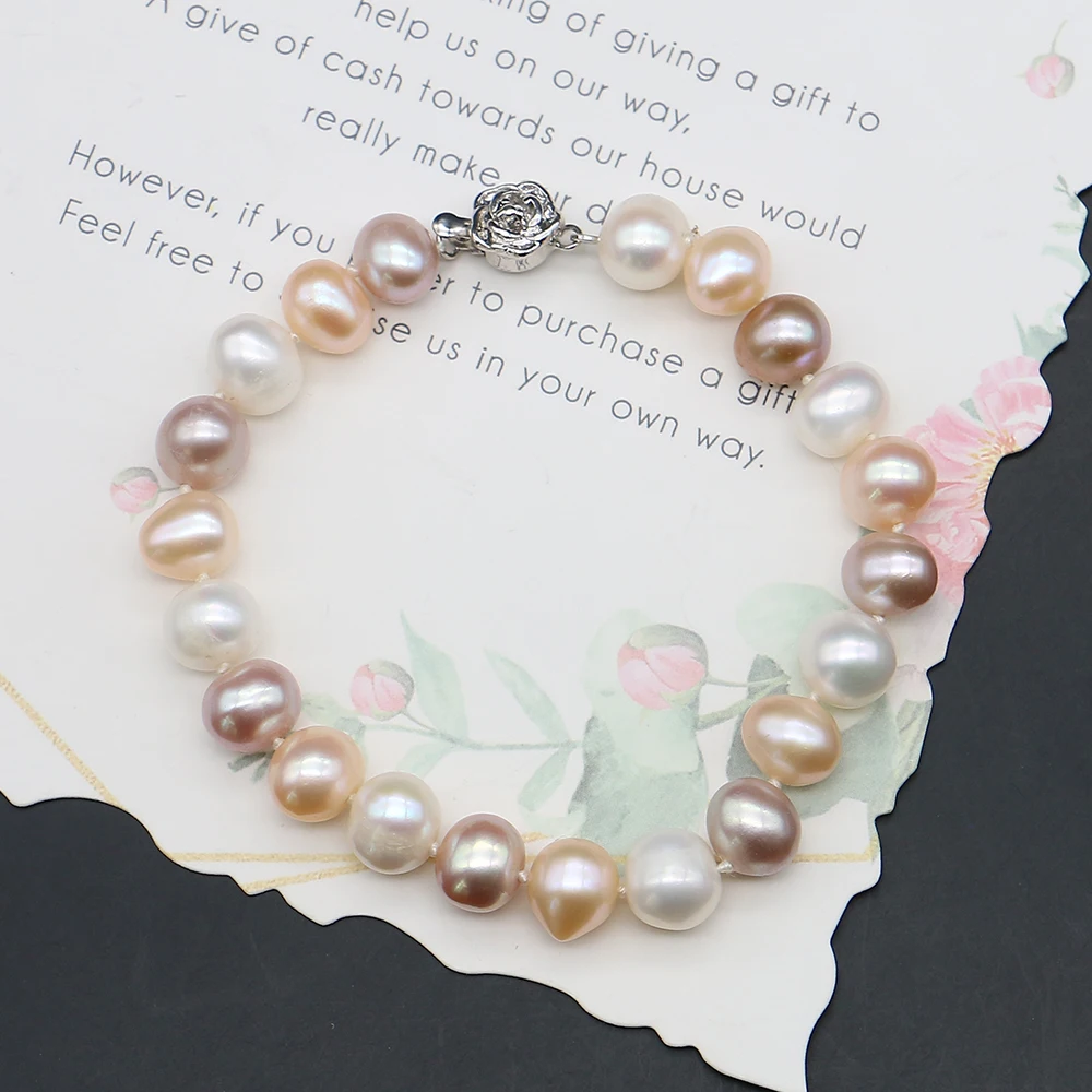 

Элегантный разноцветный браслет из натурального пресноводного жемчуга неправильной формы в стиле барокко с застежкой в виде цветка, ювелирные украшения, подарок