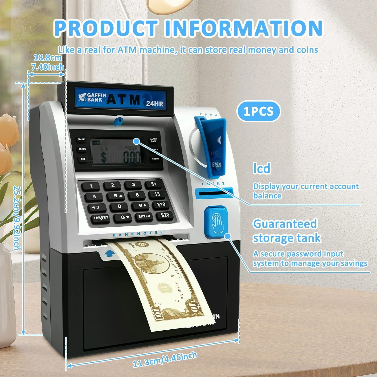 Electronic Piggy Bank Mini Safe Coins Cash Saving Money Box Smart Card Swipe Digital Password Counter Coin Bank ATM Child Gifts - view 3
