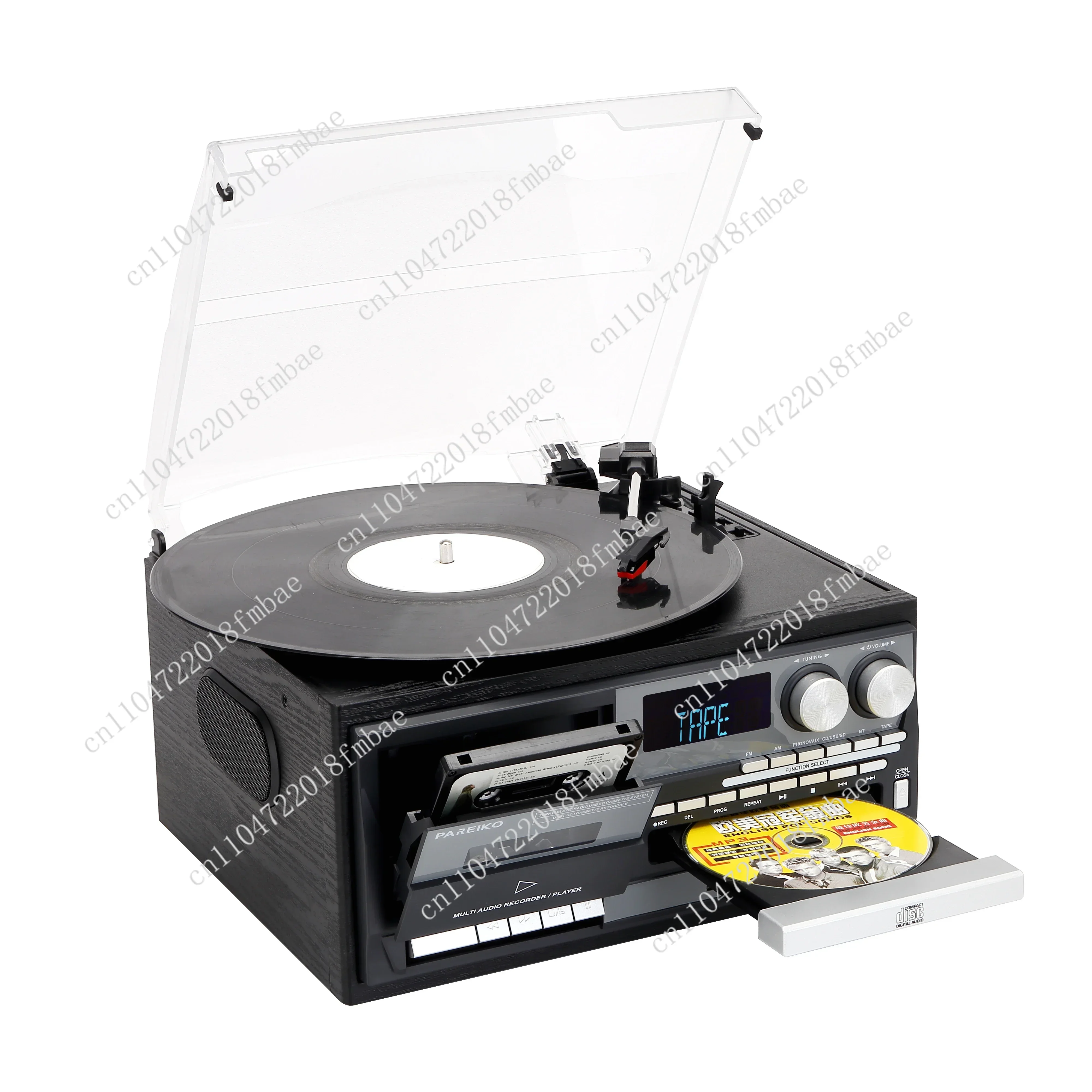 Vintage All in 1 Vinyl Turntable Player Radio AM FM Record Player 3 Speed Turntable with Built-in Speakers Blue-tooth
