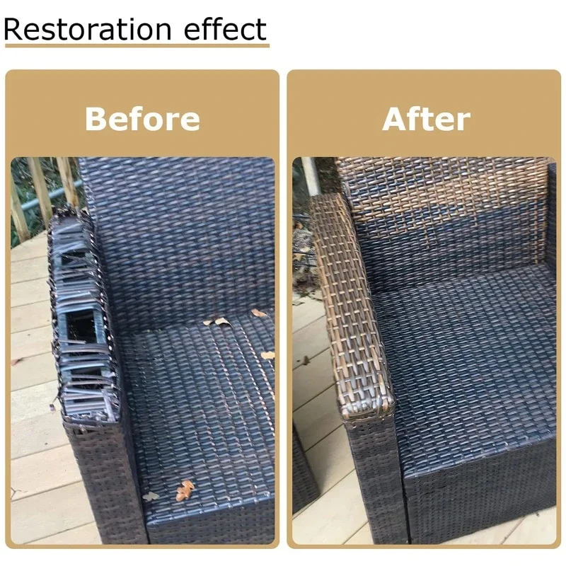 Wicker Repair Kit Flat Smooth Synthetic Rattan Supplies Brown Gradient for Patio Furniture Sofa Garden Basket Weaving