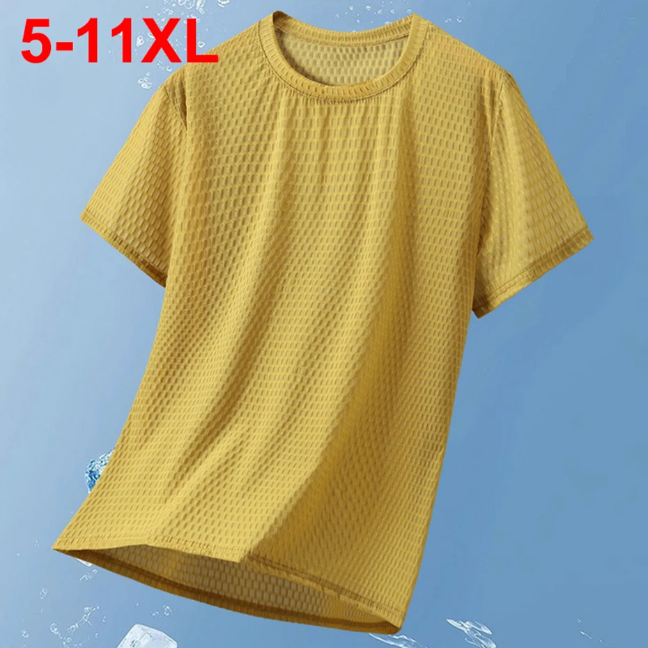 

11XL Plus Size Ice Silk T-shirts Summer Thin Short Sleeve Crew Neck T Shirt Men Casual Loose Tee Tops Big Size 9XL 10XL