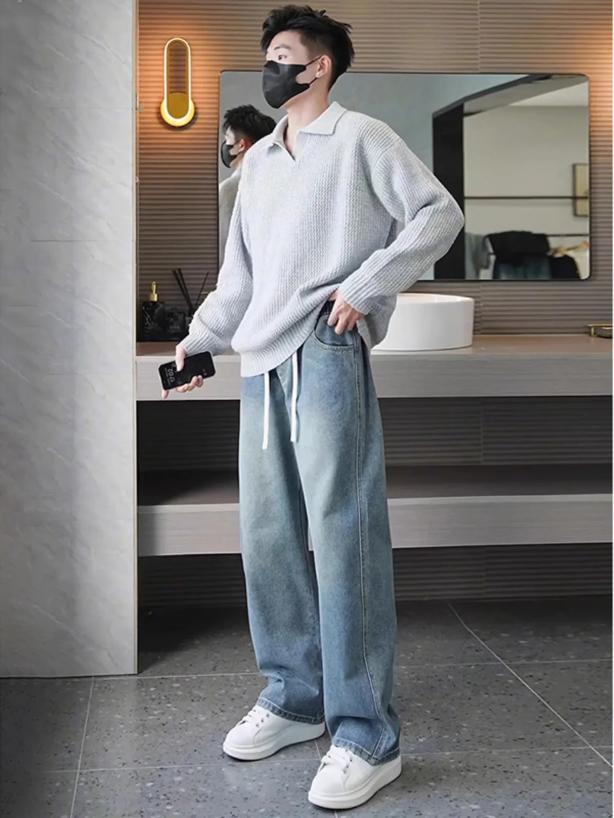 ay Knitted V-Ne Sweater Men's Spring Faion Loose  irt Top Casual Sle Set Lightweight Comfortable Straight Cut