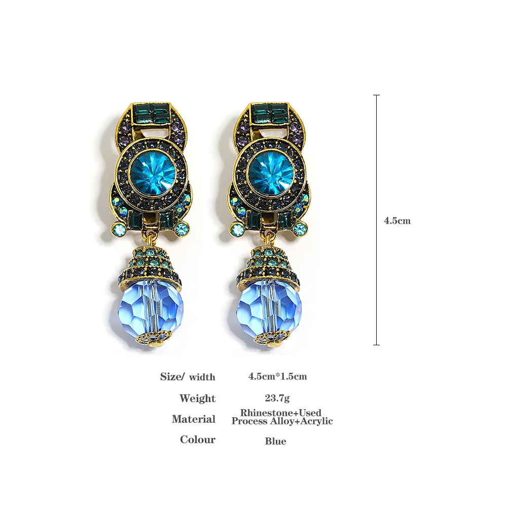 Lifefontier Vintage Blue strass Clip On orecchini per le donne Trendy Geometric Non forato Charms orecchino gioielli per feste regali