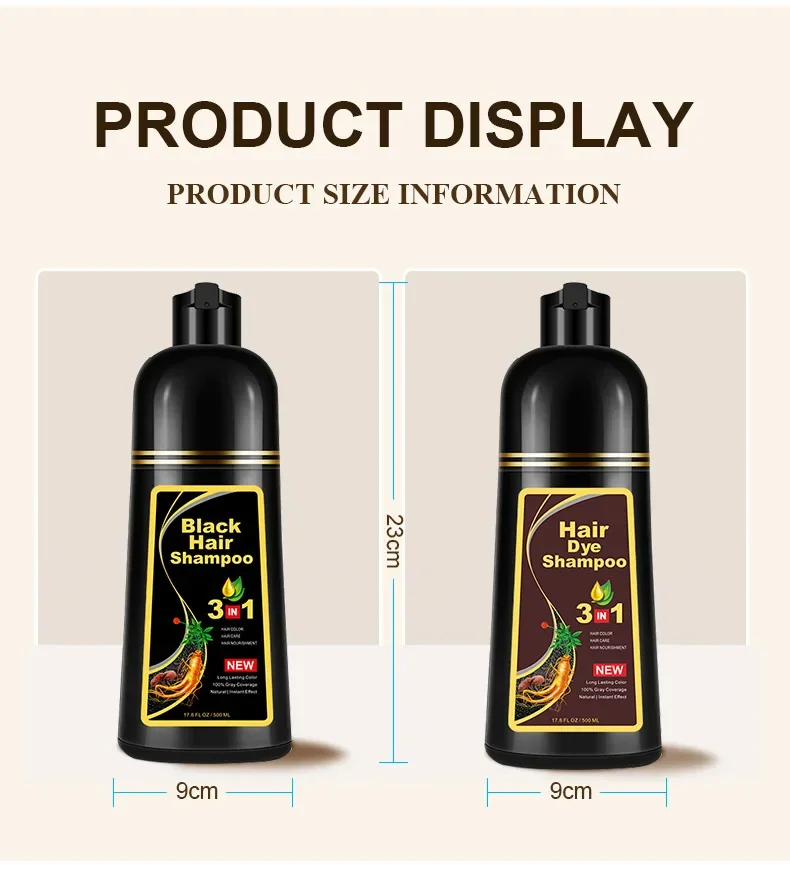 500ml Original 3in1 Hair Darkening Dye Shampoo Natural herb Polygonum Multiflorum Long-Lasting Fast Cover White Hairs Man Women