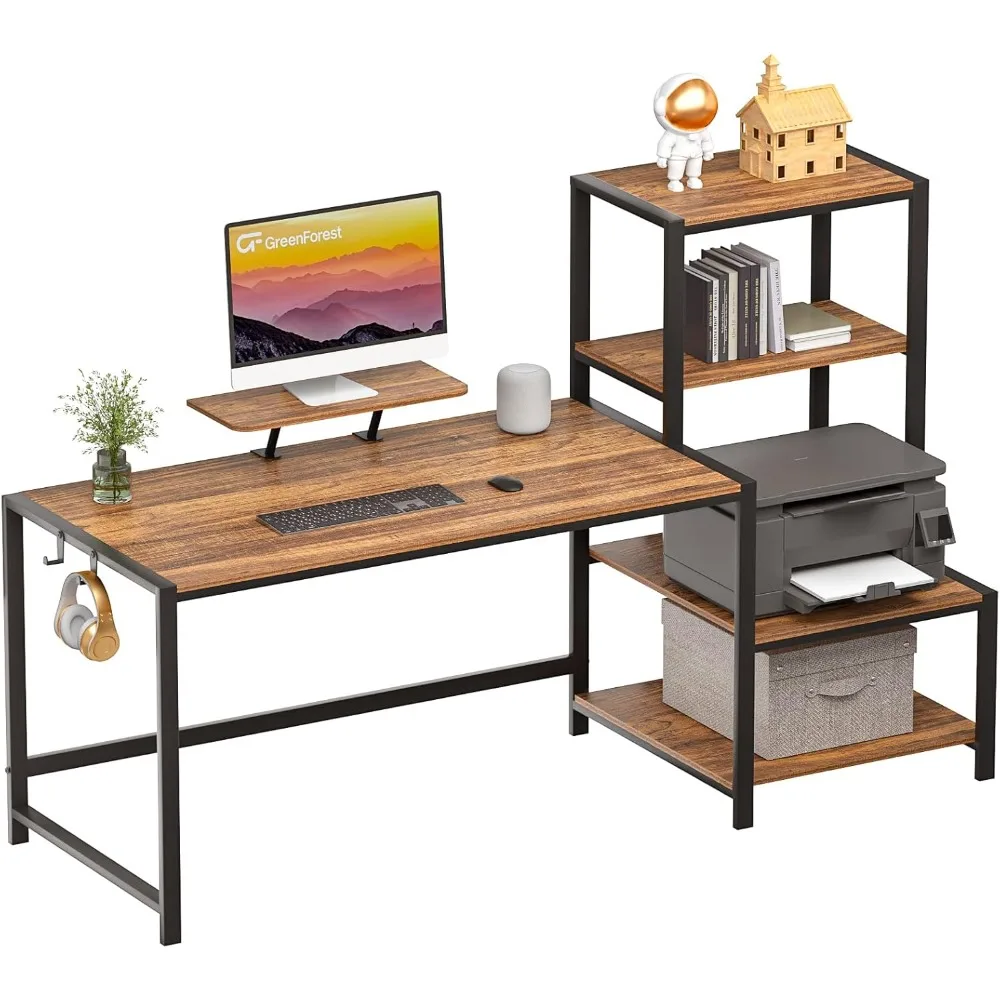 

GreenForest Computer Desk 58 Inch with Storage Printer Shelf Reversible Home Office Desk with Movable Monitor Stand