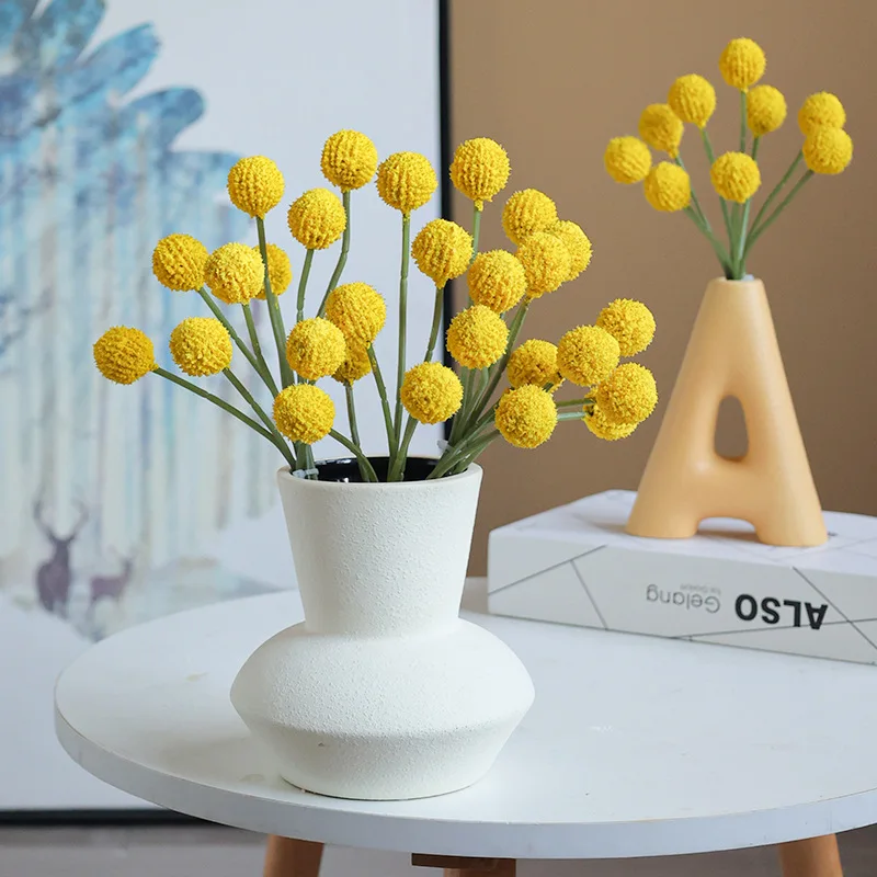 Künstliche Blume, Craspedia-Trommelhammer, Chrysantheme, 9 Köpfe/Blumenstrauß, goldene Kugel für Heimdekoration, Löwenzahnblume – Detail 1