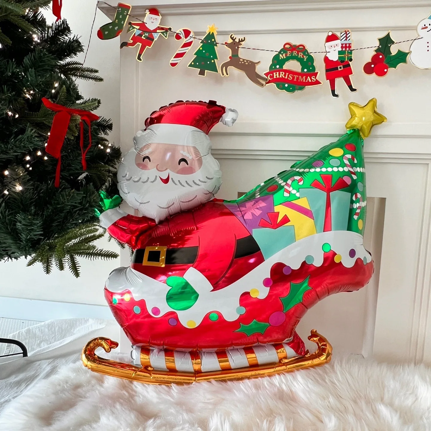 

Merry Christmas Foil Balloons Set with Santa Claus Snowman Christmas Tree Elk Cartoon Socks - Decorations for Christmas Party