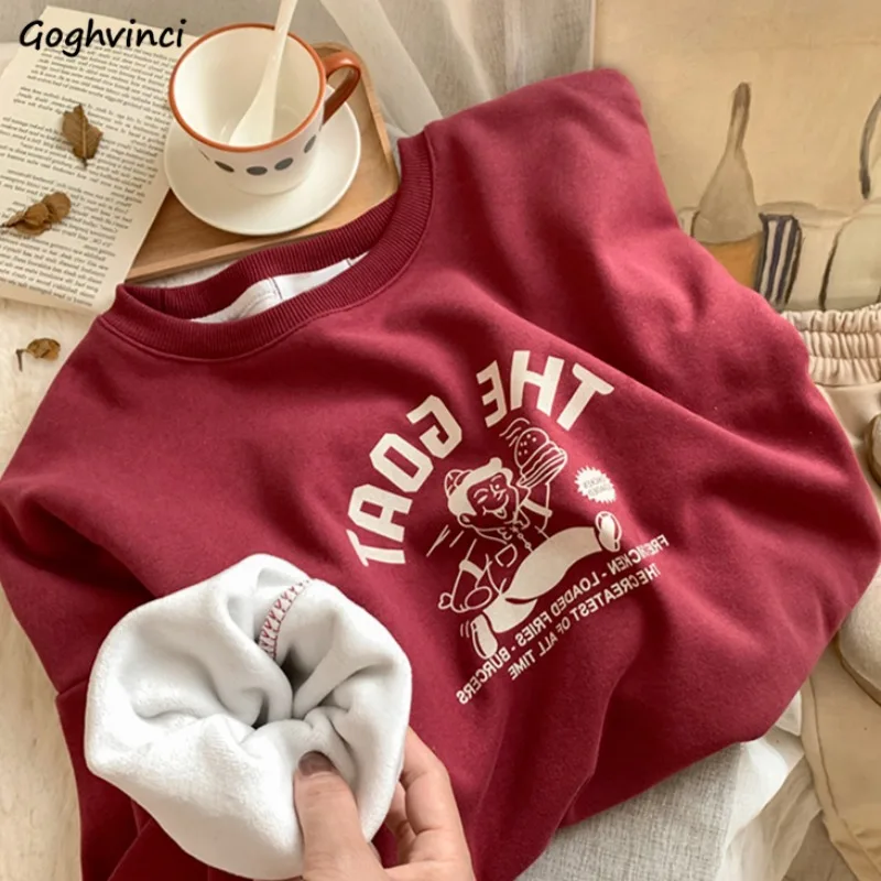 Sweatshirts Women Plus Velvet Winter Chic Korean Fashion All-match Classic Popular Students Young Trendy Leisure Baggy Thicken