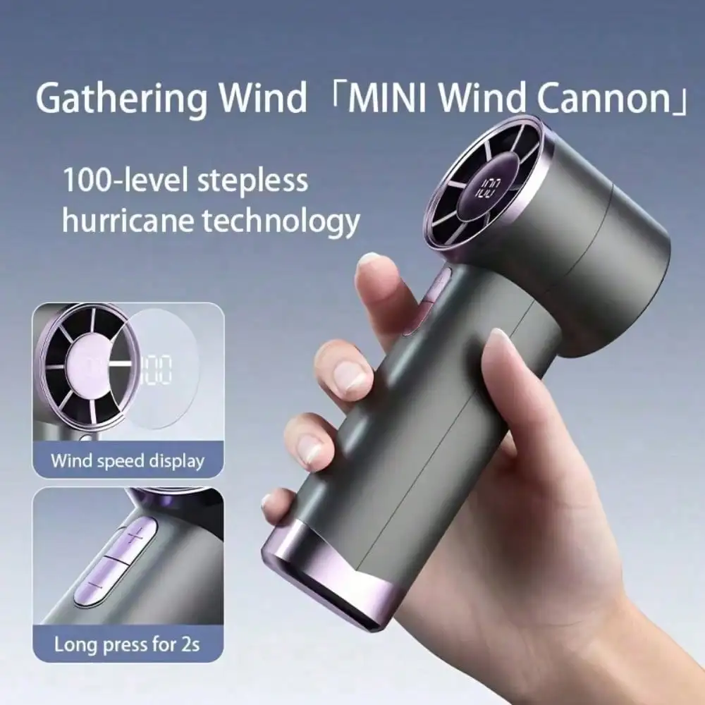 

A Handheld Turbo Fan, Compact 5-Speed USB Rechargeable LED Display Mini Hair Dryer With 100 Speed Settings, Portable High-Speed Silent Electric Fan, For Travel And Outdoor Use