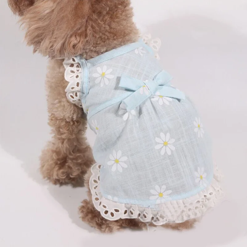 Pet Clothes Dog Daisy Suspender Skirt Summer Breathable Lace Dress Dog Cat Costume For Small Medium Pets Chihuahua Teddy Clothes