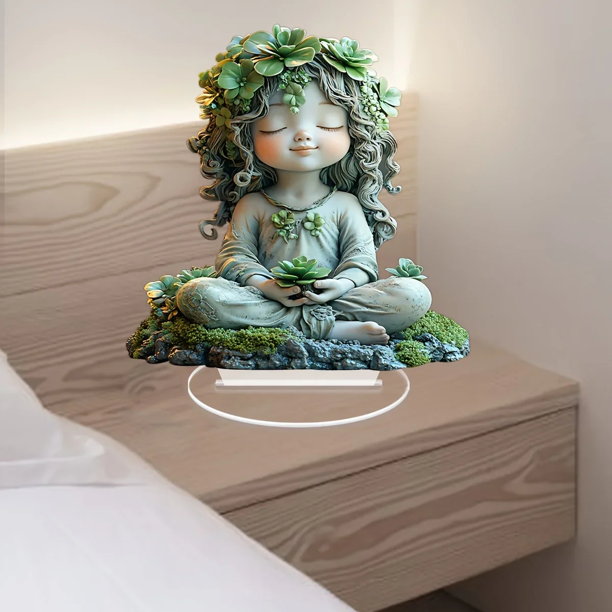 Hanging Decorations Girl Statue/Bohemian Acrylic Tabletop Decor with Stand, Gift for Office and Windowsill