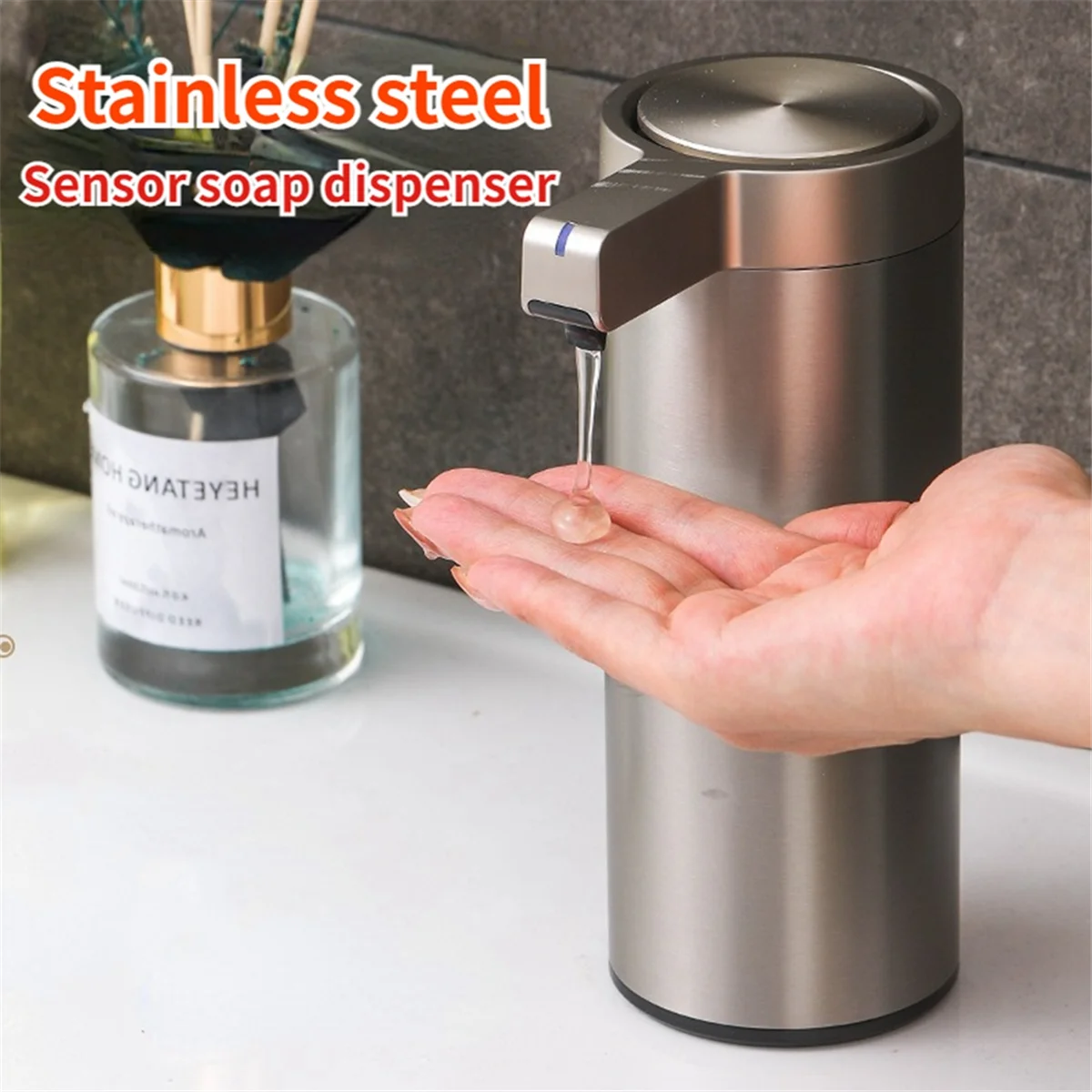 Stainless Automatic Liquid Soap Dispensers Kitchen Metal Lotion Bottle Touchless Induction Sensor Bathroom Accessories-A