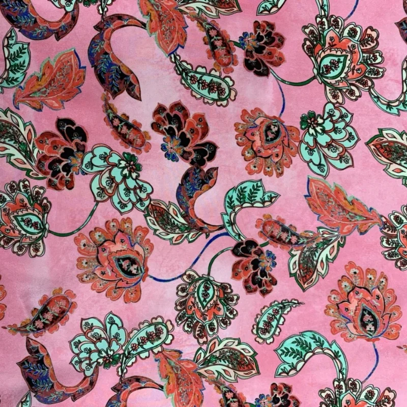 

1 метр, 100% шелк шелковицы, креп-шелковая ткань 16 мамме, розовая винтажная ткань с цветочным принтом, ширина 140 см, 55 дюймов, по дворам, JX032