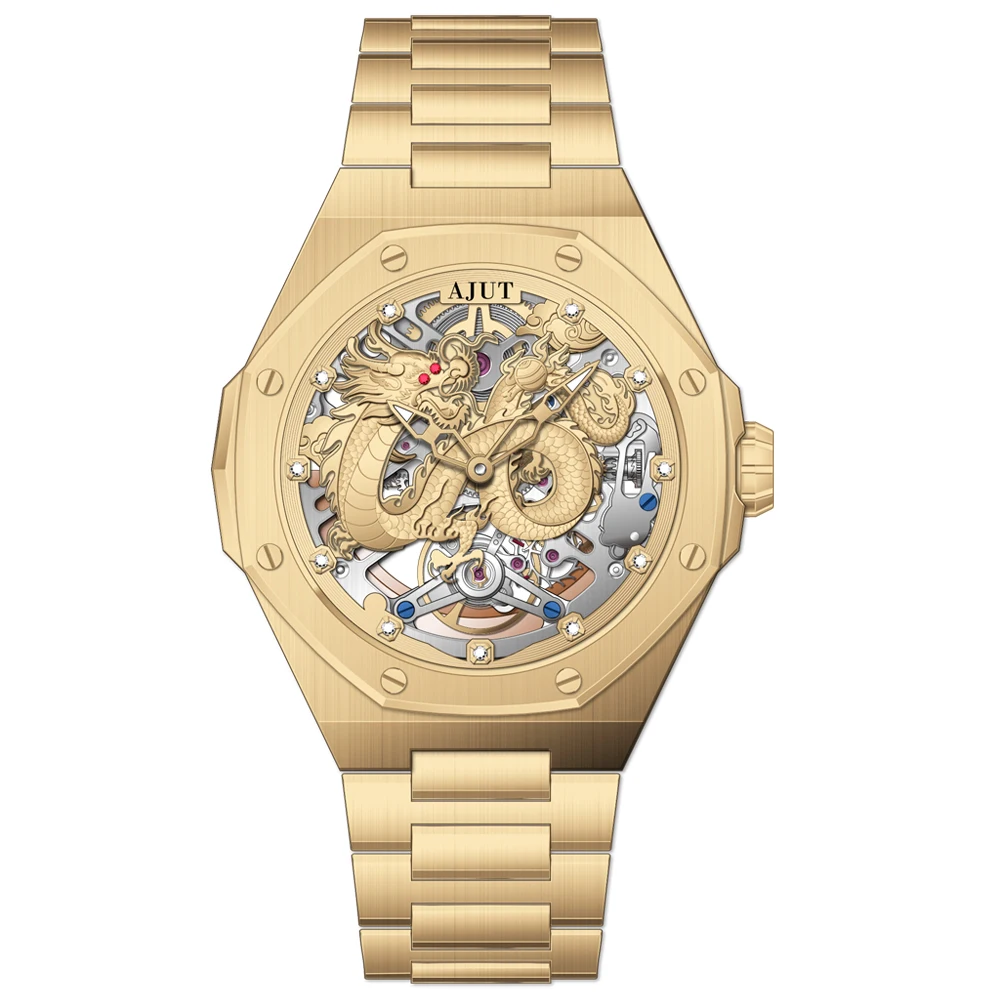 

AJUT автоматические механические мужские часы с сапфировым стеклом, роскошные часы из нержавеющей стали для мужчин, водонепроницаемые relogio masculino 0568