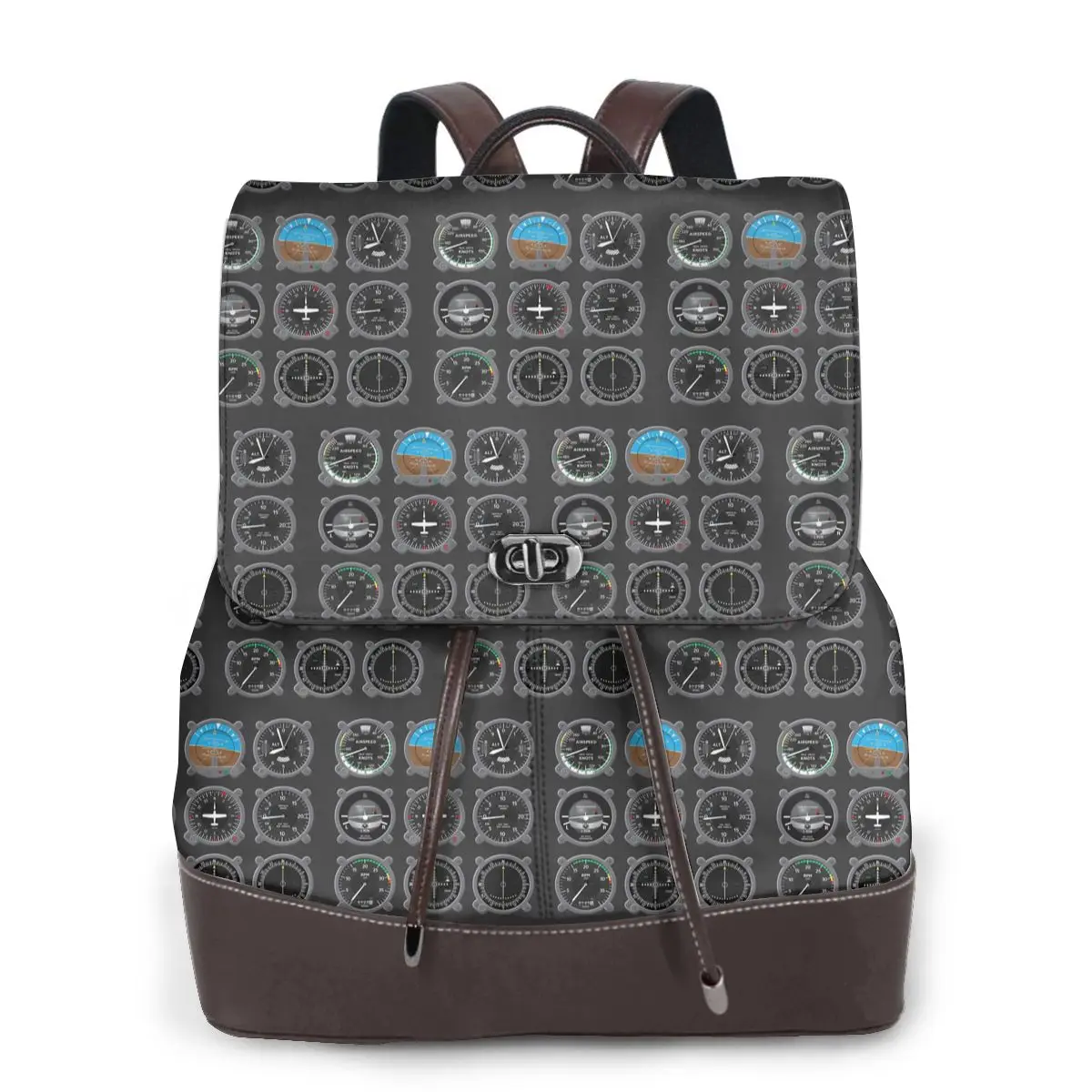 Aircraft Instrumentation Cluster Women Soft Leather Backpack Large Capacity Multi Pockets Work Travel Ladies Casual Rucksack