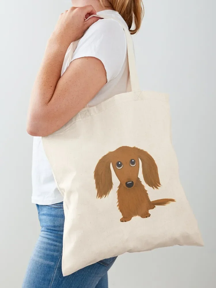 

Longhaired Red Dachshund Cartoon Wiener Dog Tote Bag Shopping bags Reusable bags Canvas stote bag female bag