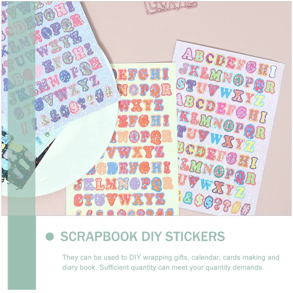 15 Sheets Journal Alphabet Glitter Sticker Scrapbooking Self Adhesive Stickers for