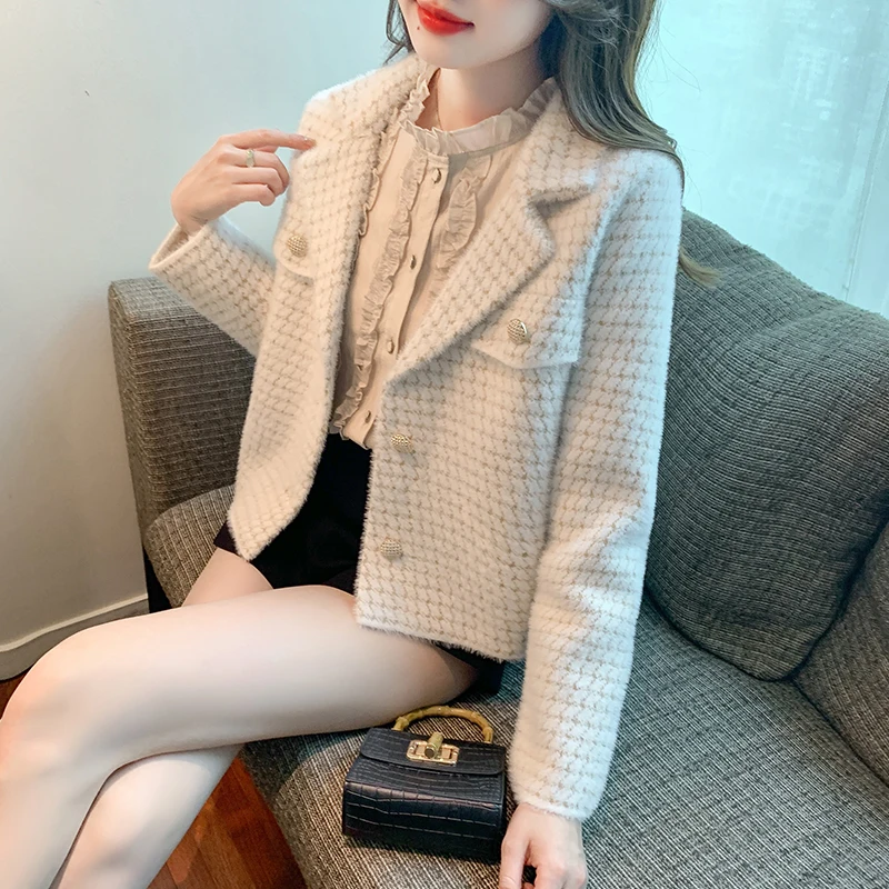 Women's Autumn Winter Loose Mink Velvet Fragrant Suit Short Jacket Female Blazers