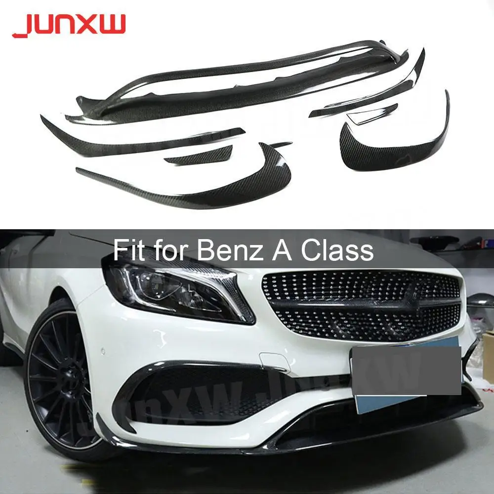 

Carbon Fiber Front Lip Spoiler Splitters For Benz A Class W176 A200 A250 A45 AMG Side Bumper Trims 2016-2019 8PCS Car Styling