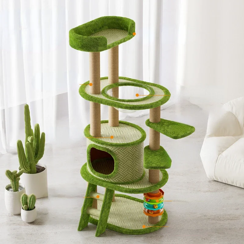 Green mat cat climbing frame cat tree jumping platform Large Cat tower tree house Four Seasons Universal Toys pet accessories