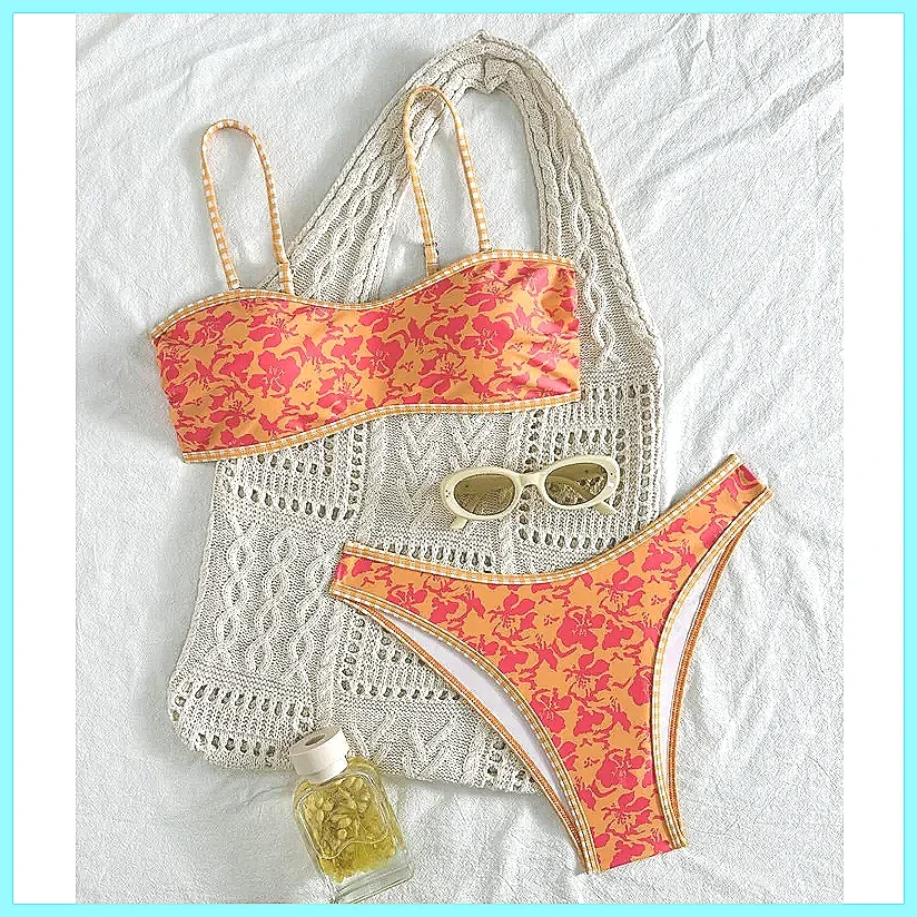 Sexy Floral Print Brazilian Bikini Set for Women, Summer Beach Swimwear Two Piece Bathing Suit(74 characters)