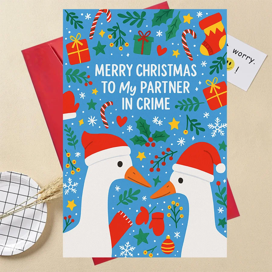 1 Christmas card, specially designed for couples, holiday greetings, partners in crime, love transmission, perfect holiday gift