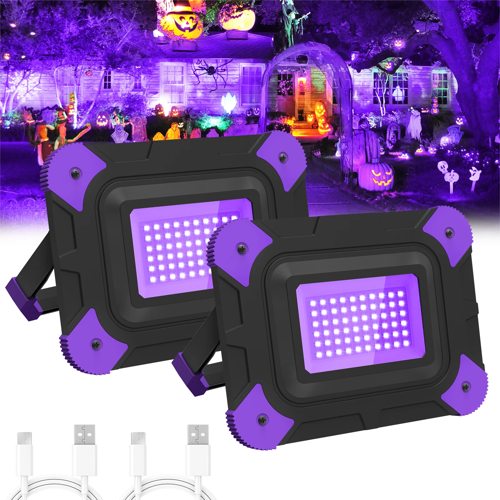 

1/2 PCS LED UV Black Lights Work Light Stage Blacklight Ultraviolet Flood Effect Light for Halloween Xmas Dance DJ Disco Party