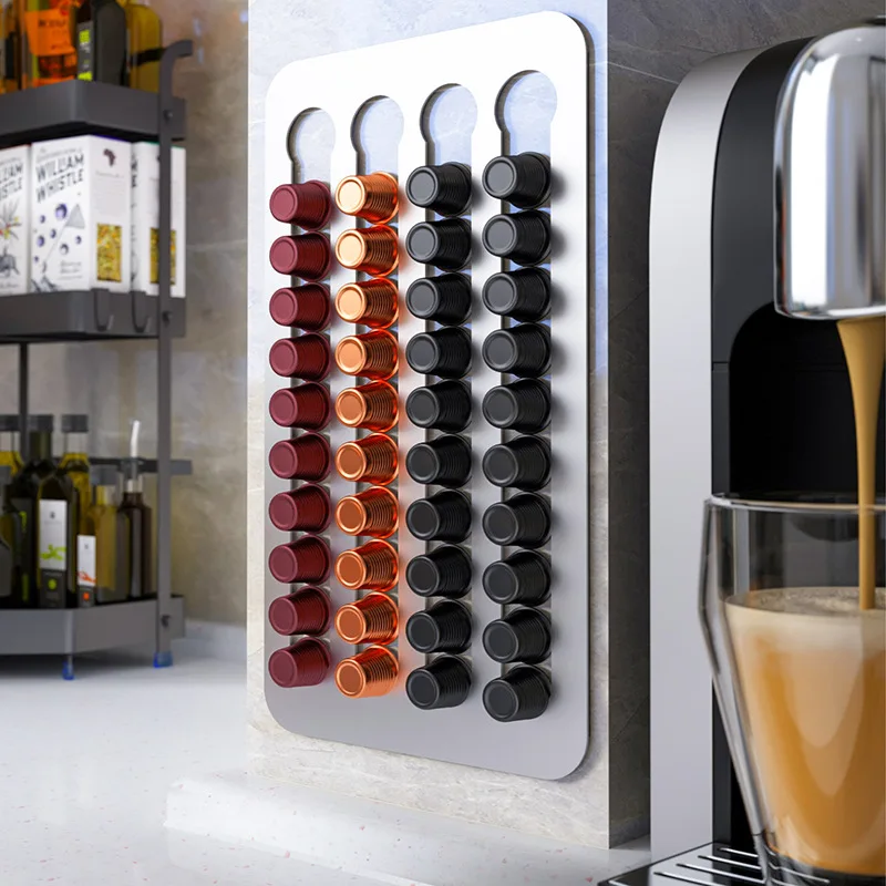 

Stainless Steel Coffee Capsule Holder Wall Mounted No Drill Self Adhesive Magnetic Space Saving Kitchen Storage Organizer Rack