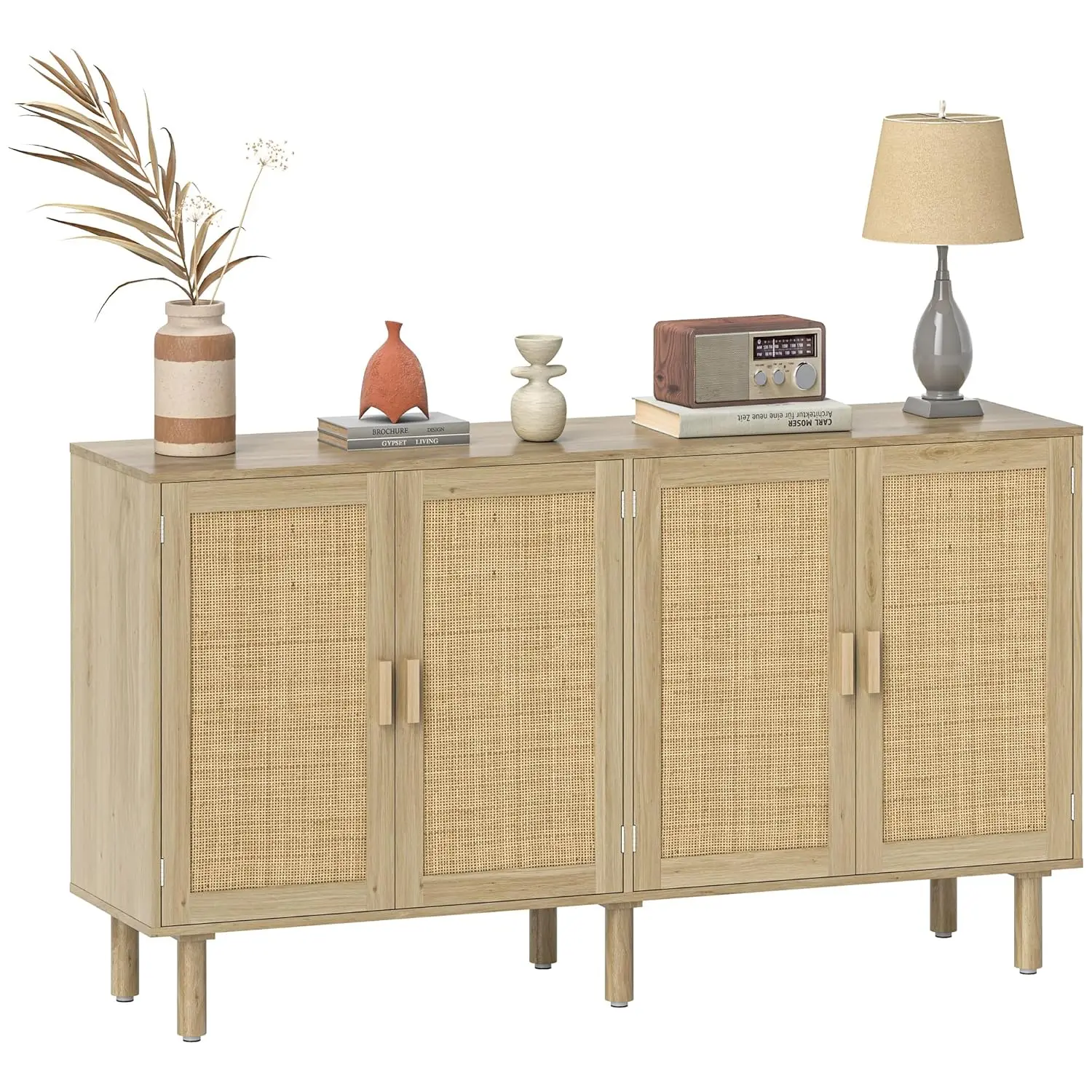 #Boho Sideboard Buffet Cabinet Rattan Coffee Bar Storage  Shelves Kitchen Living Room Entryway