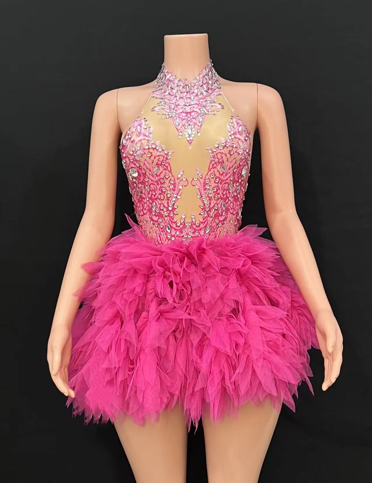 Conjunto de disfraz de Gogo unido con diamantes rosas para mujer coreana, club de baile Sexy interactivo, club nocturno, Kpop Bar X006