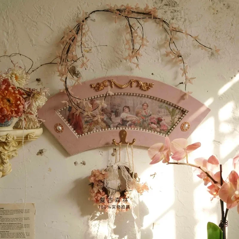 Retro forest French picture frame, handmade fan-shaped velvet relief, photo frame, wall hanging, homestay decoration, European h